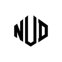 nud letter logo-ontwerp met veelhoekvorm. nud veelhoek en kubusvorm logo-ontwerp. nud zeshoek vector logo sjabloon witte en zwarte kleuren. nud monogram, business en onroerend goed logo.