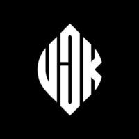 ujk cirkel letter logo ontwerp met cirkel en ellipsvorm. ujk ellipsletters met typografische stijl. de drie initialen vormen een cirkellogo. ujk cirkel embleem abstracte monogram brief mark vector. vector