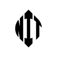 nit cirkel letter logo ontwerp met cirkel en ellipsvorm. nit ellipsletters met typografische stijl. de drie initialen vormen een cirkellogo. nit cirkel embleem abstracte monogram brief mark vector. vector