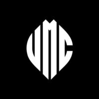 umc cirkel letter logo-ontwerp met cirkel en ellipsvorm. umc ellipsletters met typografische stijl. de drie initialen vormen een cirkellogo. umc cirkel embleem abstract monogram brief teken vector