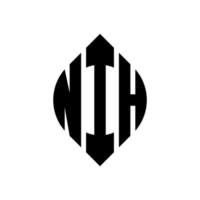 nih cirkel letter logo-ontwerp met cirkel en ellipsvorm. nih ellipsletters met typografische stijl. de drie initialen vormen een cirkellogo. nih cirkel embleem abstracte monogram brief mark vector. vector