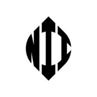 nii cirkel letter logo-ontwerp met cirkel en ellipsvorm. nii ellipsletters met typografische stijl. de drie initialen vormen een cirkellogo. nii cirkel embleem abstracte monogram brief mark vector. vector