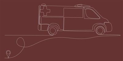 lijn pictogram vector doorlopende lijntekening van ambulance auto lijn van oulis ziekenhuis route met startpunt en enkele lijn trail - vectorillustratie. - vector