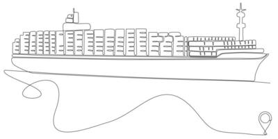 lijn pictogram vector tekening van doorlopende lijntekening van vrachtschip lijn van haven van oulis route met startpunt en enkele lijn trail - vectorillustratie. - vector