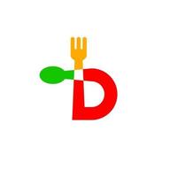 letter d met lepel en vork logo pictogram vector ontwerpsjabloon