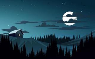 mooie rustige nacht op berg met huis op de heuvel vector