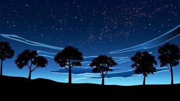 bomen in silhouet tegen de sterrenhemel vector
