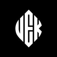 uek cirkel letter logo ontwerp met cirkel en ellipsvorm. uek ellipsletters met typografische stijl. de drie initialen vormen een cirkellogo. uek cirkel embleem abstracte monogram brief mark vector. vector