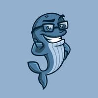 vriendelijke nerdy walvis stripfiguur vector