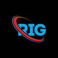 rig-logo. tuig brief. rig brief logo ontwerp. initialen rig-logo gekoppeld aan cirkel en monogram-logo in hoofdletters. rig typografie voor technologie, business en onroerend goed merk. vector