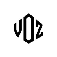 voz letter logo-ontwerp met veelhoekvorm. voz veelhoek en kubusvorm logo-ontwerp. voz zeshoek vector logo sjabloon witte en zwarte kleuren. voz monogram, business en onroerend goed logo.