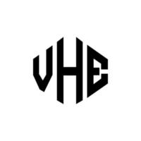 vhe letter logo-ontwerp met veelhoekvorm. vhe veelhoek en kubusvorm logo-ontwerp. vhe zeshoek vector logo sjabloon witte en zwarte kleuren. vhe monogram, business en onroerend goed logo.