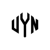 uyn letter logo-ontwerp met veelhoekvorm. uyn veelhoek en kubusvorm logo-ontwerp. uyn zeshoek vector logo sjabloon witte en zwarte kleuren. uyn monogram, bedrijfs- en onroerend goed logo.