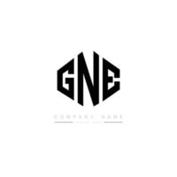 gne letter logo-ontwerp met veelhoekvorm. gne veelhoek en kubusvorm logo-ontwerp. gne zeshoek vector logo sjabloon witte en zwarte kleuren. gne-monogram, bedrijfs- en onroerendgoedlogo.