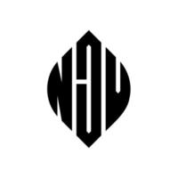 njv cirkel letter logo-ontwerp met cirkel en ellipsvorm. njv ellipsletters met typografische stijl. de drie initialen vormen een cirkellogo. njv cirkel embleem abstracte monogram brief mark vector. vector