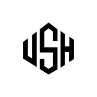 ush letter logo-ontwerp met veelhoekvorm. ush veelhoek en kubusvorm logo-ontwerp. ush zeshoek vector logo sjabloon witte en zwarte kleuren. ush monogram, business en onroerend goed logo.