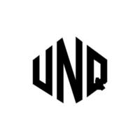 unq letter logo-ontwerp met veelhoekvorm. unq veelhoek en kubusvorm logo-ontwerp. unq zeshoek vector logo sjabloon witte en zwarte kleuren. unq monogram, bedrijfs- en onroerend goed logo.