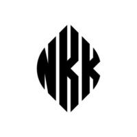 nkk cirkel letter logo ontwerp met cirkel en ellipsvorm. nkk ellipsletters met typografische stijl. de drie initialen vormen een cirkellogo. nkk cirkel embleem abstracte monogram brief mark vector. vector