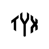 tyx letter logo-ontwerp met veelhoekvorm. tyx veelhoek en kubusvorm logo-ontwerp. tyx zeshoek vector logo sjabloon witte en zwarte kleuren. tyx-monogram, bedrijfs- en onroerendgoedlogo.