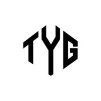 tyg letter logo-ontwerp met veelhoekvorm. tyg veelhoek en kubusvorm logo-ontwerp. tyg zeshoek vector logo sjabloon witte en zwarte kleuren. tyg-monogram, bedrijfs- en onroerendgoedlogo.