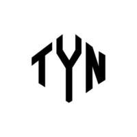 tyn letter logo-ontwerp met veelhoekvorm. tyn veelhoek en kubusvorm logo-ontwerp. tyn zeshoek vector logo sjabloon witte en zwarte kleuren. tyn monogram, bedrijfs- en onroerend goed logo.