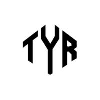 tyr letter logo-ontwerp met veelhoekvorm. tyr veelhoek en kubusvorm logo-ontwerp. tyr zeshoek vector logo sjabloon witte en zwarte kleuren. tyr monogram, business en onroerend goed logo.