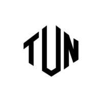 tun letter logo-ontwerp met veelhoekvorm. tun veelhoek en kubusvorm logo-ontwerp. tun zeshoek vector logo sjabloon witte en zwarte kleuren. tun monogram, business en onroerend goed logo.