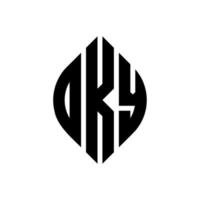 dky cirkel letter logo ontwerp met cirkel en ellipsvorm. dky ellipsletters met typografische stijl. de drie initialen vormen een cirkellogo. dky cirkel embleem abstracte monogram brief mark vector. vector