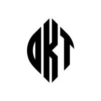 dkt cirkel letter logo-ontwerp met cirkel en ellipsvorm. dkt ellipsletters met typografische stijl. de drie initialen vormen een cirkellogo. dkt cirkel embleem abstracte monogram brief mark vector. vector