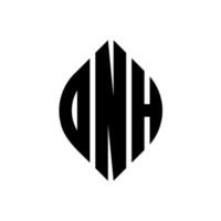 dnh cirkel letter logo ontwerp met cirkel en ellipsvorm. dnh ellipsletters met typografische stijl. de drie initialen vormen een cirkellogo. dnh cirkel embleem abstracte monogram brief mark vector. vector
