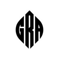 gra cirkel letter logo-ontwerp met cirkel en ellipsvorm. gra ellipsletters met typografische stijl. de drie initialen vormen een cirkellogo. gra cirkel embleem abstracte monogram brief mark vector. vector