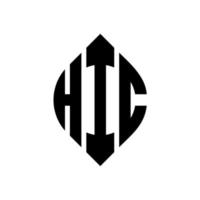 hic cirkel letter logo ontwerp met cirkel en ellipsvorm. hic ellipsletters met typografische stijl. de drie initialen vormen een cirkellogo. hic cirkel embleem abstracte monogram brief mark vector. vector