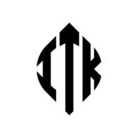 itk cirkel letter logo ontwerp met cirkel en ellipsvorm. itk ellipsletters met typografische stijl. de drie initialen vormen een cirkellogo. itk cirkel embleem abstracte monogram brief mark vector. vector