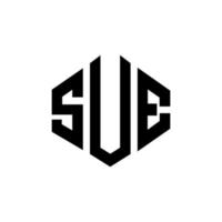 sue letter logo-ontwerp met veelhoekvorm. sue veelhoek en kubusvorm logo-ontwerp. aanklagen zeshoek vector logo sjabloon witte en zwarte kleuren. Sue monogram, business en onroerend goed logo.