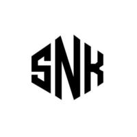 snk letter logo-ontwerp met veelhoekvorm. snk veelhoek en kubusvorm logo-ontwerp. snk zeshoek vector logo sjabloon witte en zwarte kleuren. snk monogram, business en onroerend goed logo.