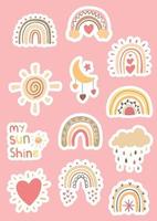 schattige regenboog stickers boho illustratie vector