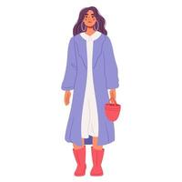 moderne vrouw die modekleding draagt. mooi meisje draagt stijlvolle kleding, portemonnee, schoenen. vrouw die moderne casual zomerkleding draagt. platte vectorillustratie vector