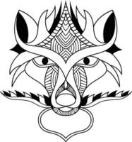 wolf illustratie geometrische tattoo stijl. schattige wolf met mandala. schets voor kleurboek vector