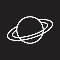 eps10 witte vector planeet Saturnus lijn kunst pictogram of logo in eenvoudige plat trendy moderne stijl geïsoleerd op zwarte achtergrond