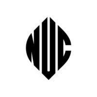 nuc cirkel letter logo ontwerp met cirkel en ellipsvorm. nuc ellips letters met typografische stijl. de drie initialen vormen een cirkellogo. nuc cirkel embleem abstracte monogram brief mark vector. vector