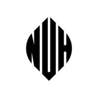 nux cirkel letter logo ontwerp met cirkel en ellipsvorm. nux ellipsletters met typografische stijl. de drie initialen vormen een cirkellogo. nux cirkel embleem abstracte monogram brief mark vector. vector