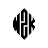 nzk cirkel letter logo-ontwerp met cirkel en ellipsvorm. nzk ellipsletters met typografische stijl. de drie initialen vormen een cirkellogo. nzk cirkel embleem abstracte monogram brief mark vector. vector