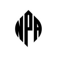 npa cirkel letter logo ontwerp met cirkel en ellipsvorm. npa ellipsletters met typografische stijl. de drie initialen vormen een cirkellogo. npa cirkel embleem abstracte monogram brief mark vector. vector