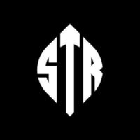 str cirkel letter logo-ontwerp met cirkel en ellipsvorm. str ellipsletters met typografische stijl. de drie initialen vormen een cirkellogo. str cirkel embleem abstracte monogram brief mark vector. vector