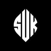 suk cirkel letter logo ontwerp met cirkel en ellipsvorm. suk ellipsletters met typografische stijl. de drie initialen vormen een cirkellogo. suk cirkel embleem abstracte monogram brief mark vector. vector