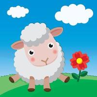 schattig wit schaap zitje met bloem vector