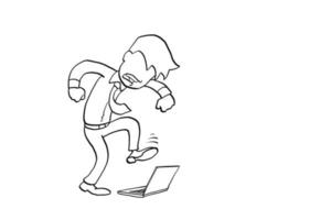 boze zakenman stampt en vernietigt foutlaptop. concept van stress op het werk. cartoon vector illustratie ontwerp