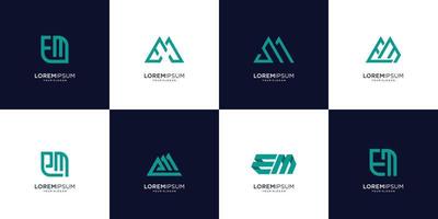 set van abstracte eerste letter e en m logo ontwerpsjabloon. pictogrammen voor zaken van luxe, elegant, eenvoudig. premium vector