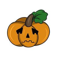 oranje pompoen is triest voor halloween met cartoon-achtige emoties, vectorillustratie geïsoleerd op een witte achtergrond vector