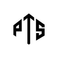 pts letter logo-ontwerp met veelhoekvorm. pts veelhoek en kubusvorm logo-ontwerp. pts zeshoek vector logo sjabloon witte en zwarte kleuren. pts monogram, bedrijfs- en onroerend goed logo.